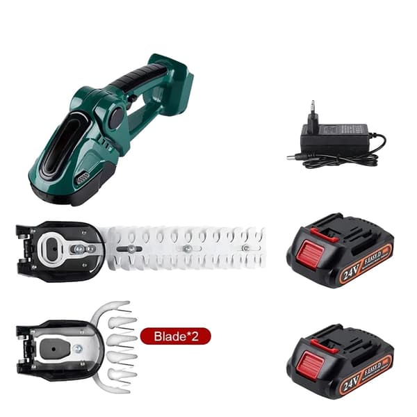Elektrisk Hækkeklipper, 2-i-1 Design, Ergonomisk Greb,to batterier, 2X Batteri EU Stik
