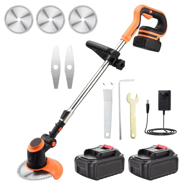 Hemtrådlös gräsklippare, ergonomisk design, 3-hastighetsjustering,två batterier, Orange, EU