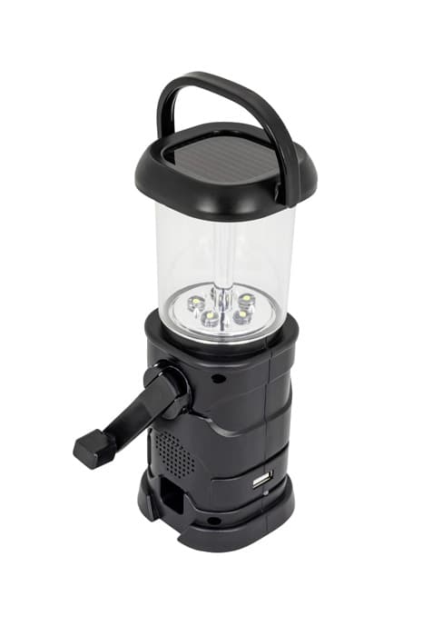 Aurinkokäyttöinen LED-retkivalo dynamolla ja 2-in-1-radiolla