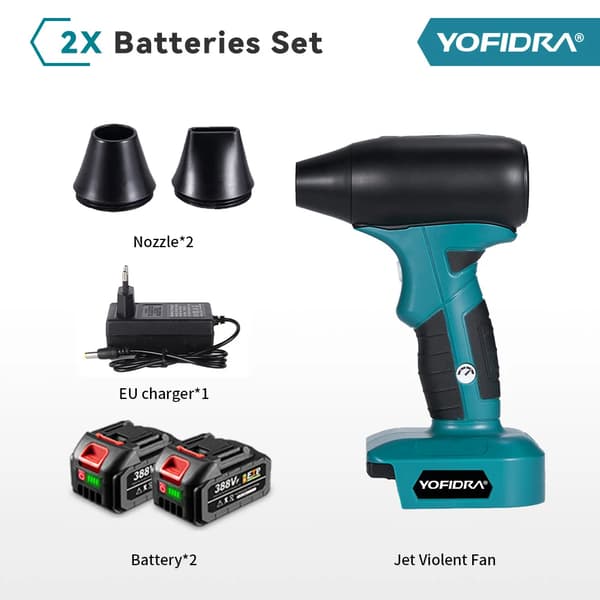 YOFIDRA Turbo Blæser, 160W Effekt, 30m/s Vindhastighed,Med 388VF-2 oplader, EU