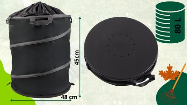 Sammenklappelig beholder til blade, græs og haveaffald, stor, forstærket, 80 liter