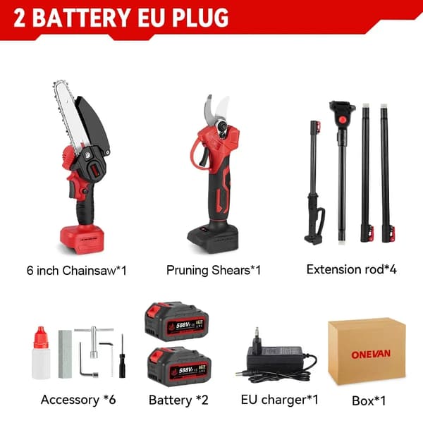 Sähkökäyttöinen teleskooppisaha, 3500W teho, säädettävä pituus 10,4 m,2 Akku EU Plug