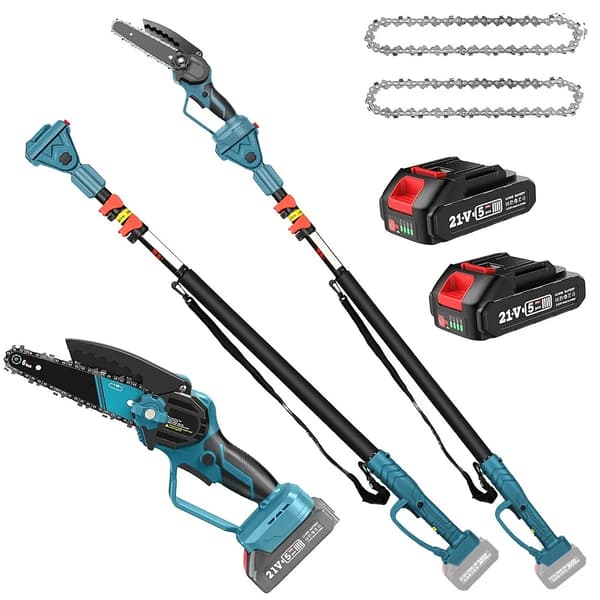 Elektrisk Motorsav, Teleskopisk Stang, Dobbelt Batterisystem,Med 2XBatteri