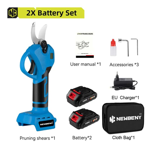 Elektriska saxar, 1280W effekt, Trådlös beskärning,2 Batteri Set B
