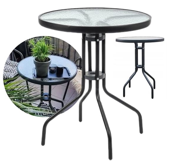 Rundt havebord i glas, sort, 60 cm, Jupiter