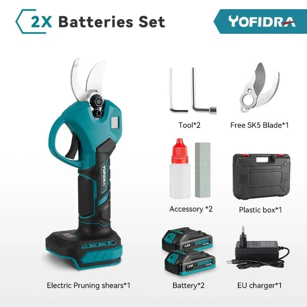 Yofidra Elektrisk Beskæresaks, 18V Børsteløs Motor, 30mm Skærediameter,2 Batteri EU Stik