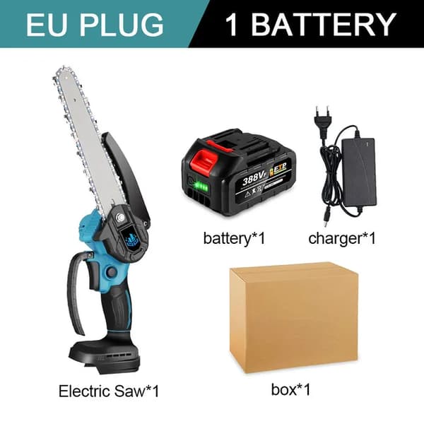 Elektrisk Kædesav, Børsteløs Motor, Trådløs Genopladelig, 1 Batteri EU-stik