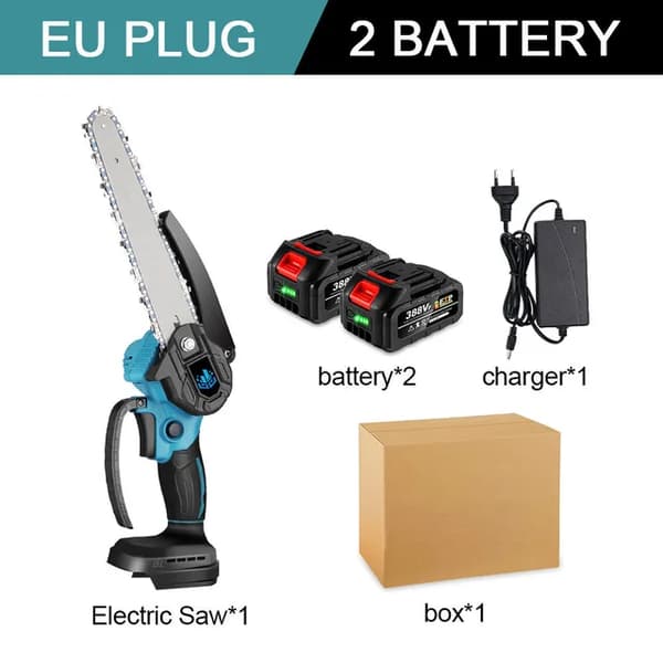 Elektrisk Kædesav, Børsteløs Motor, Trådløs Genopladelig, 2 Batteri EU-stik