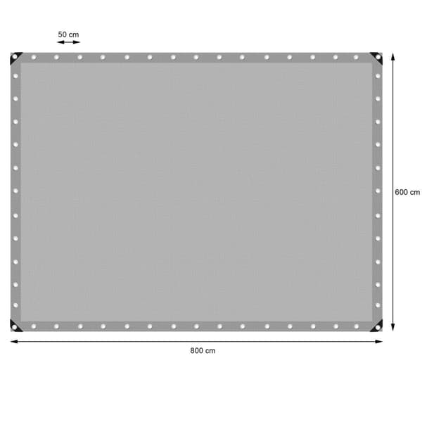 ECD Germany presenningsstof presenning med øjer 6x8m 48m² 260g / m² grå lavet af polyethylen skimmelbestandig vandtæt, rivebestandig beskyttende