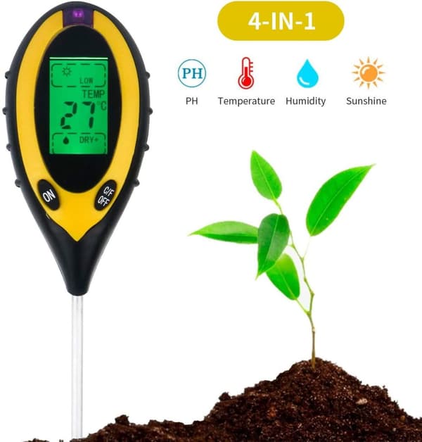 4 in 1 pH -mittari maaperälle, kosteudelle, valolle, maaperän lämpötilalle
