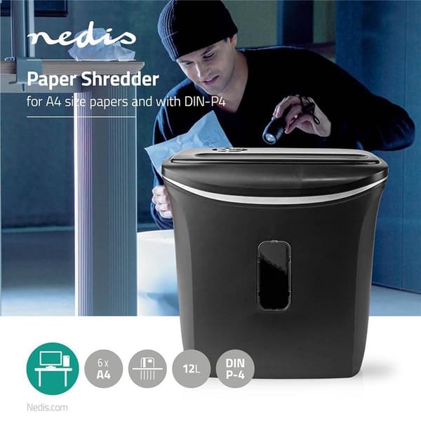 Nedis Makuleringsmaskin | Cross Cut | 6x A4 sider | 12 l | Sikkerhetsstandard: DIN 4 | 300 W | Sort