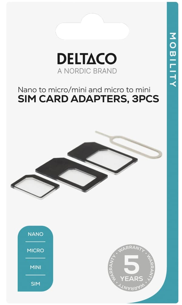 DELTACO SIM-kortsadapter för micro/mini/nano-sim, svart (SIM-109)