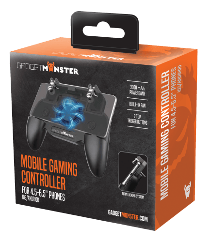 GADGETMONSTER Kannettava mobiili peliohjain 2000mAh Powerbankilla - Musta