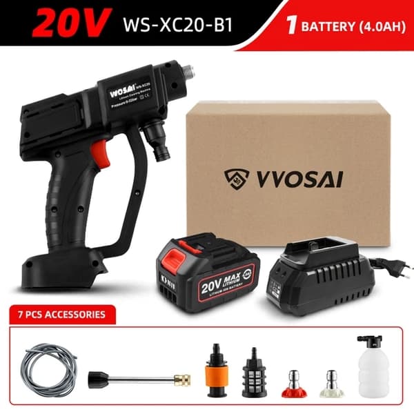 Elektrisk bilvaskerpistol, trådløs, højtryksrenser, 20V WS-XC20-B1