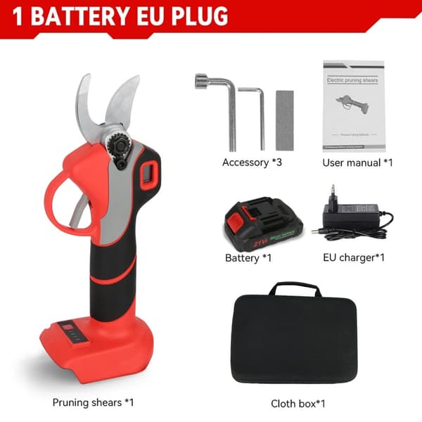 Elektrisk Beskærer, Børsteløs Motor, 30mm Skærediameter,1x Batteri EU Stik