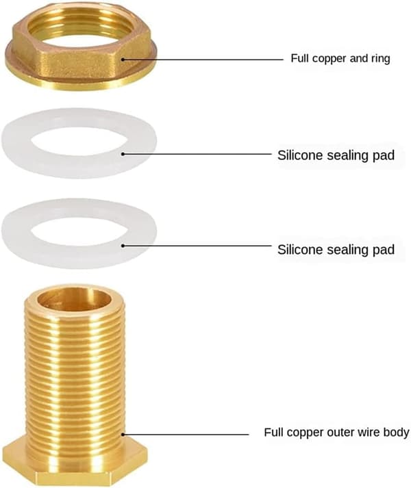 1/2" Brass Water Tank Connector - 2 Pieces Connector for Faucet, Rain Bucket - 4.2cm Socket