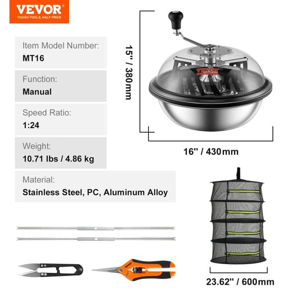 VEVOR Manuell Bud Trimmer, 16" Storlek, 1:24 Växelförhållande,Skåltyp