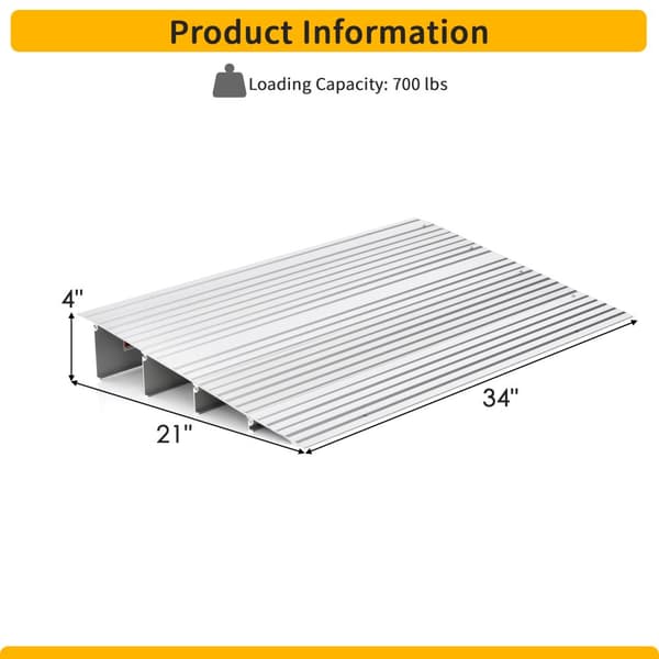 Dørtrinsindgangsrampe, 34x16,5x3 tommer/34x21x4 tommer/34x26x5 tommer, Sølv