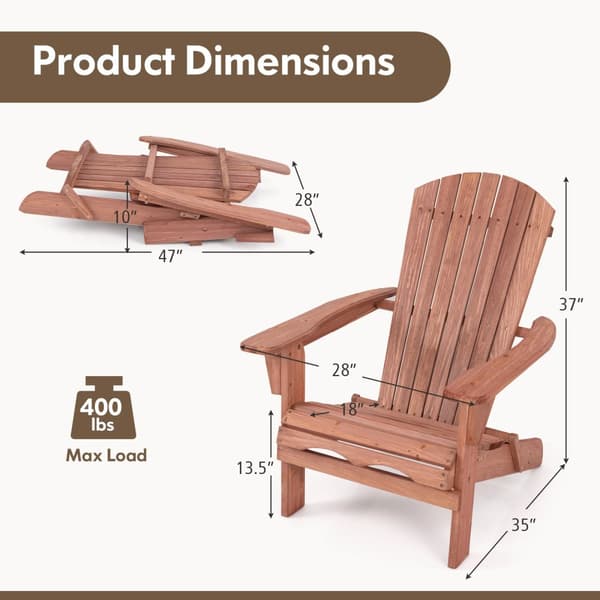 Sammenklappelig Adirondack-stol, 35x28x37 tommer, Brun