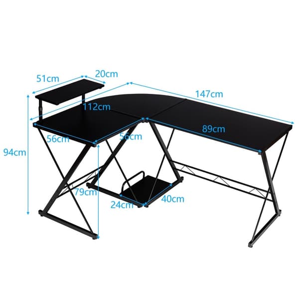 L-formad Speldator Skrivbord, 147x112x94 cm, Svart