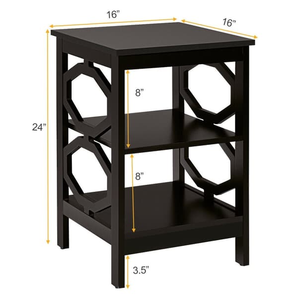 Natbord, 2 stk., 3 hylder, 16x16x24 tommer, Espresso/Grå/Hvid