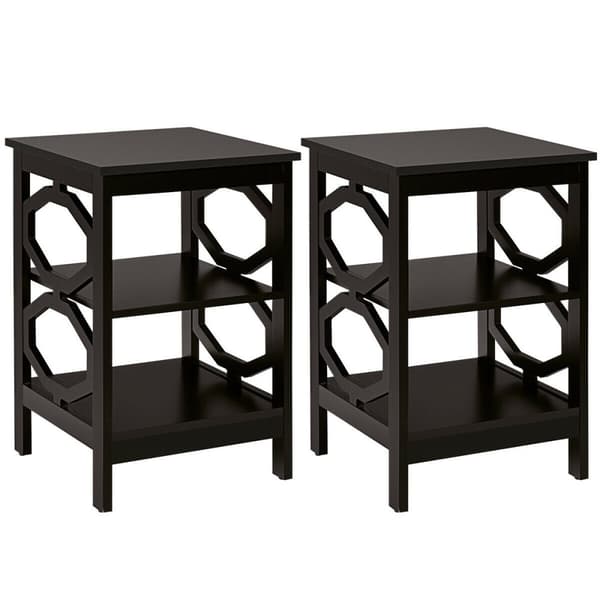 Natbord, 2 stk., 3 hylder, 16x16x24 tommer, Espresso/Grå/Hvid
