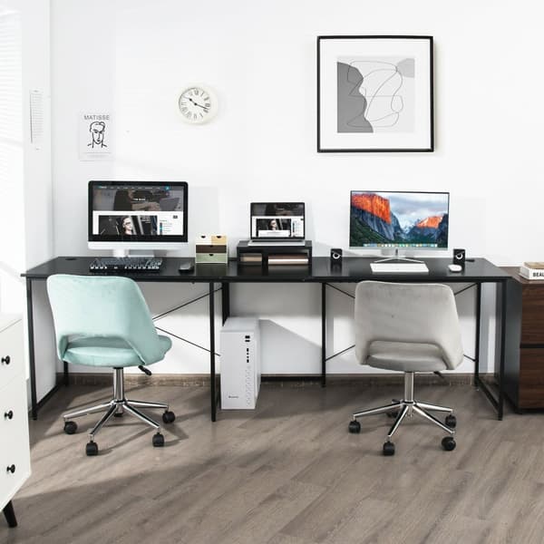 Computerskrivebord, 95 tommer 2-personers L-formet Langt Vendbart Computerskrivebord med Skærmstativ, 95x24x29 tommer, Sort