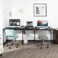 Miniatyrbillede 7 af 8: Computerskrivebord, 95 tommer 2-personers L-formet Langt Vendbart Computerskrivebord med Skærmstativ, 95x24x29 tommer, Sort