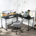 Miniatyrbillede 2 af 8: Computerskrivebord, 95 tommer 2-personers L-formet Langt Vendbart Computerskrivebord med Skærmstativ, 95x24x29 tommer, Sort