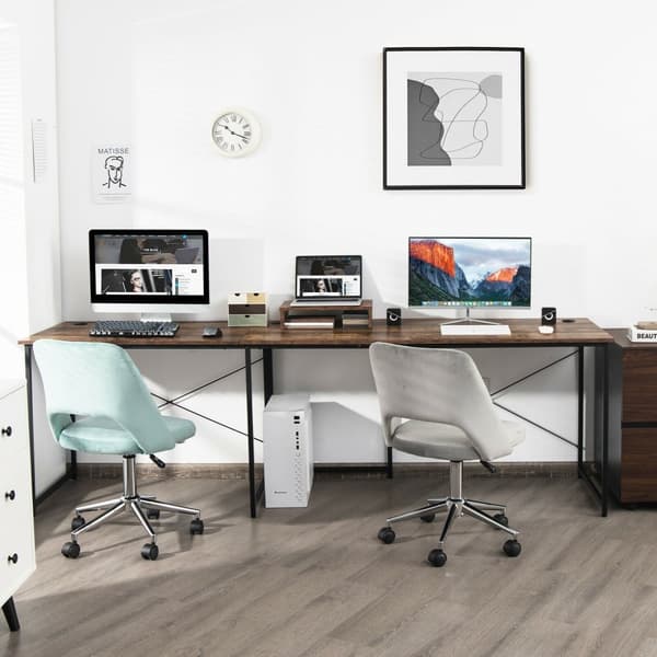 Datorskrivbord, 95-tums 2-personers L-format omvändbart datorskrivbord med monitorställ, 95x24x29 tum, Rustik Brun