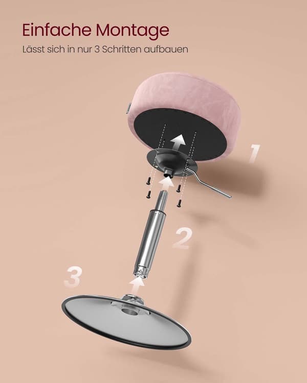In hoogte verstelbaar en 360° draaibaar make-up krukje in pastelroze