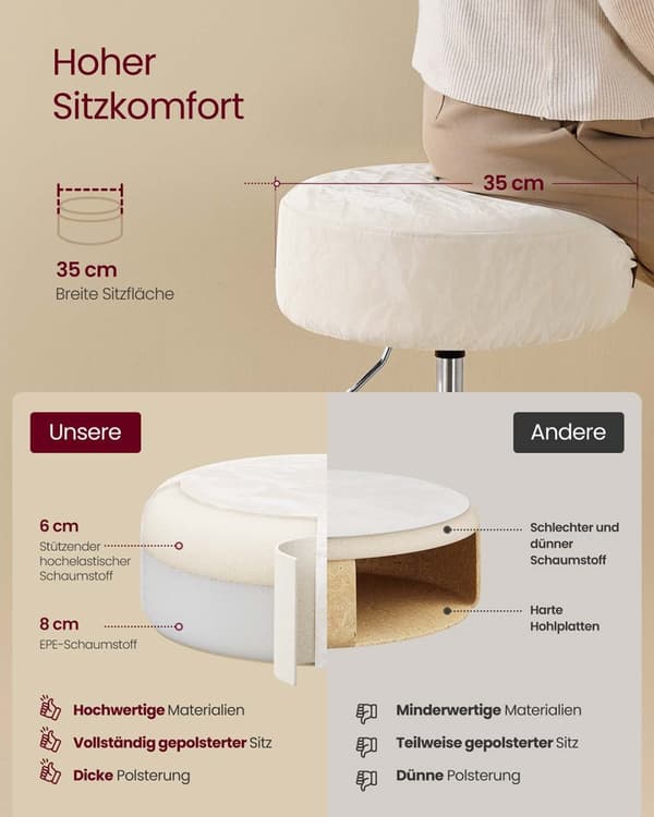 In hoogte verstelbare en 360° draaibare make-upkruk crèmewit