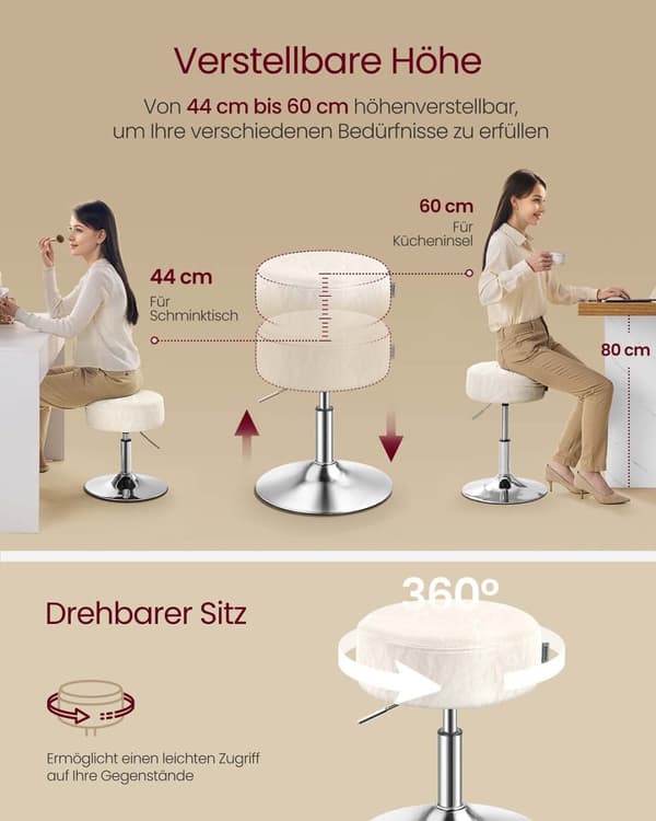 In hoogte verstelbare en 360° draaibare make-upkruk crèmewit