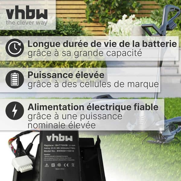 vhbw Batteri kompatibel med Robomow Premium RC302/304/304u/306/308/308u/312/312u - ersättning för BAT7000B, MRK7005A- (Li-Ion,