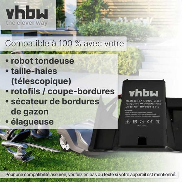 vhbw Batteri kompatibel med Robomow Premium RC302/304/304u/306/308/308u/312/312u - ersättning för BAT7000B, MRK7005A- (Li-Ion,