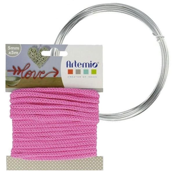 Fuchsia stickgarn 5 mm x 5 m + aluminiumtråd