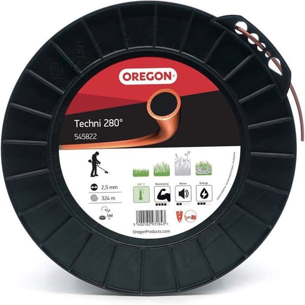 Rund Techni 280° Brun/Svart röjsåglinje ø2,5 mm/324m Oregon 545822 Upp till 30 % robustare än en vanlig rund linje.