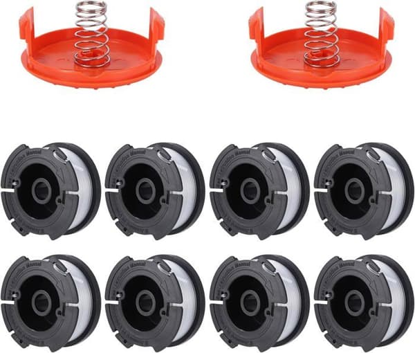 8-pack trimmertrådsspol kompatibel med Black & Decker grästrimmers, A6481 A6485 1,65mm och 9,144m längd trådspole