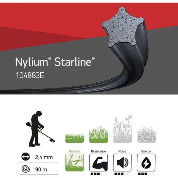 Tråd för röjsåg - OREGON - Nylium Starline - 2,4 mm - Längd 90 m - Färg Svart