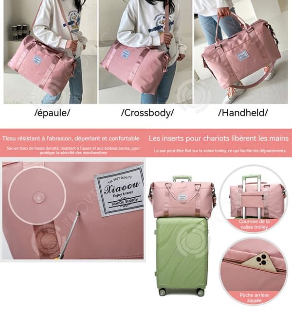 INN Sportväska 48x28x17cm rosa oxford-tyg som andas och vattentät våt och torr separation dam resväska handväska