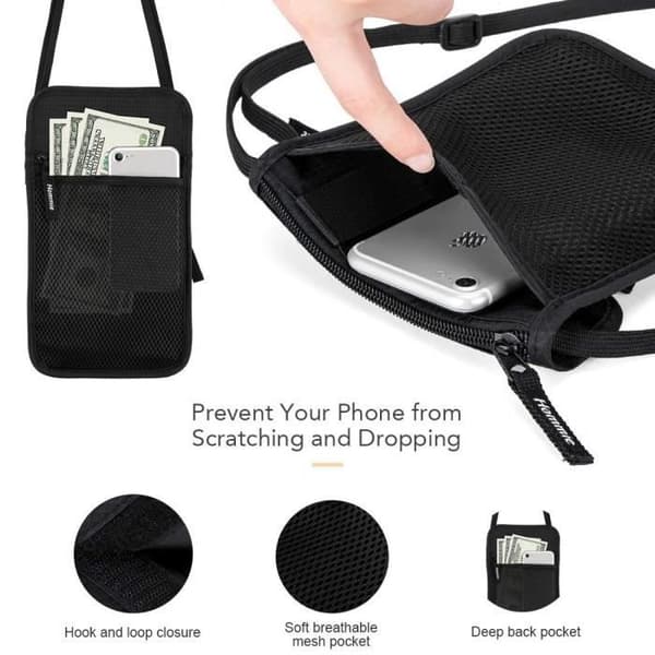 Pochette för Nackresor med RFID-blockering, Plånbok för Pass med 7 Fickor, Stöldsäkert Telefon- och Kortförvaringsfodral