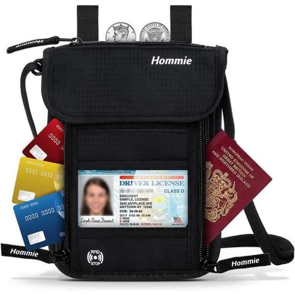 Pochette för Nackresor med RFID-blockering, Plånbok för Pass med 7 Fickor, Stöldsäkert Telefon- och Kortförvaringsfodral