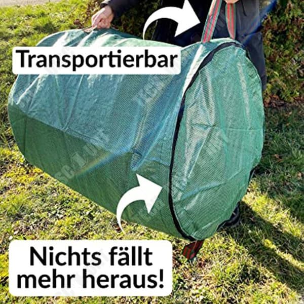 TD® 4-delad grön avfallspåse med lock och handtag, trädgårdsgrön, rivbeständig påse, trädgårdsavfallspåse, trädgårdsväxtpåse, kapacitet 272L