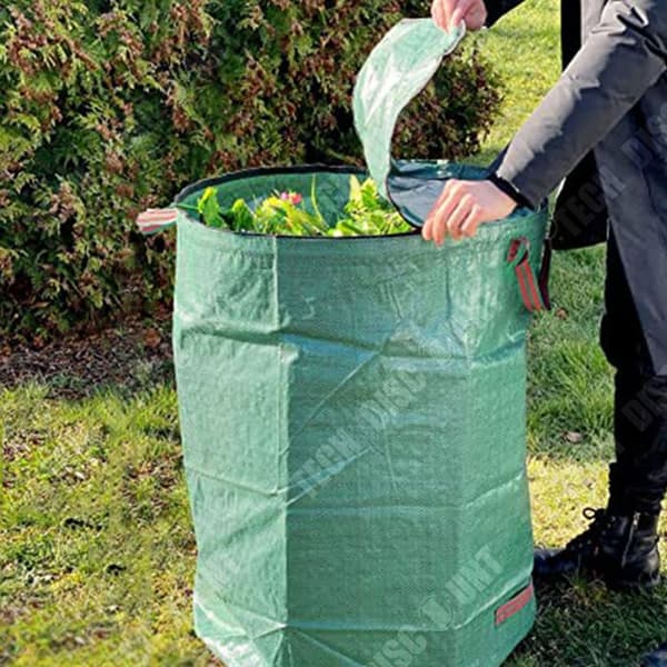 TD® 4-delad grön avfallspåse med lock och handtag, trädgårdsgrön, rivbeständig påse, trädgårdsavfallspåse, trädgårdsväxtpåse, kapacitet 272L