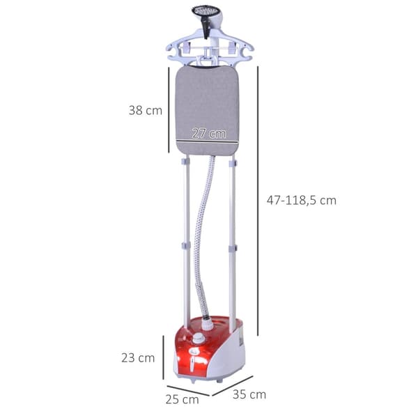 Rootz Vertical Steam Iron - Plagg Steamer - Klädpress - Snabb värme 1950W - 2L Tank - 38x27 cm Bräda - 47-119 cm Rod - Röd