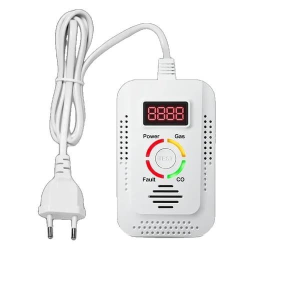 Naturgas- og CO-detektor, stikinstallation, LCD-display,EU