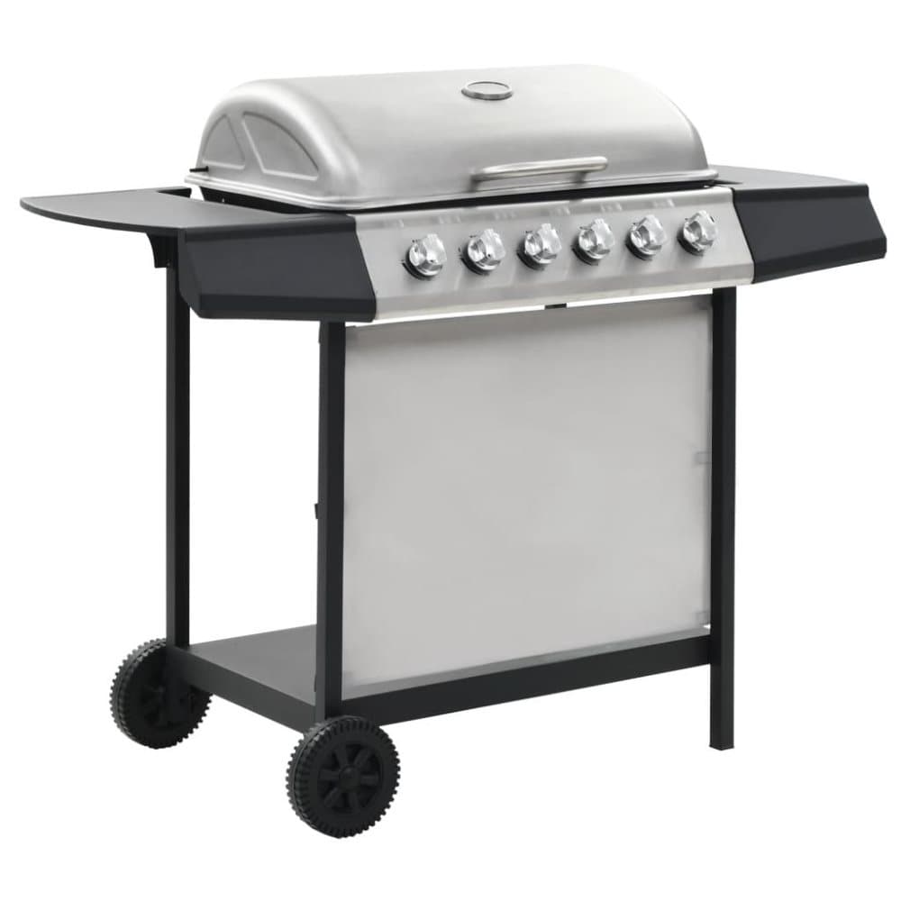 vidaXL Gasolgrill med 6 grillzoner rostfritt stål silver