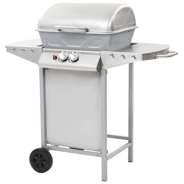 vidaXL Gasolgrill med 2 grillzoner rostfritt stål silver