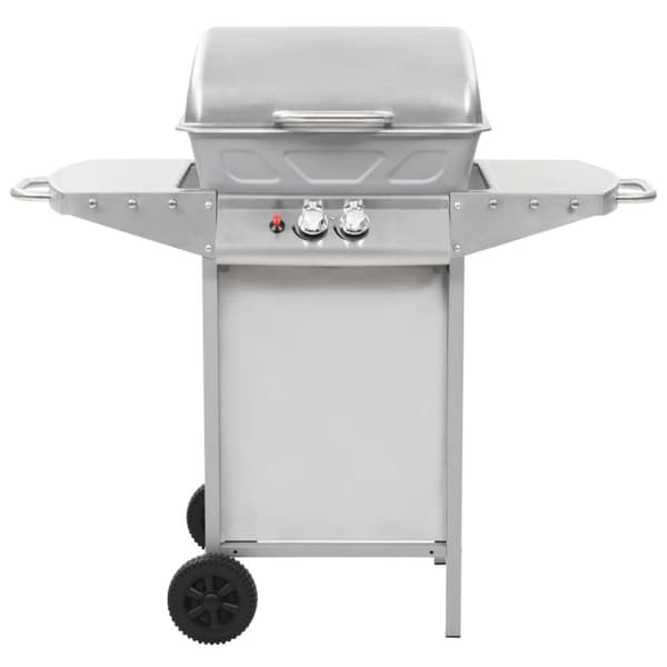 vidaXL Gasolgrill med 2 grillzoner rostfritt stål silver