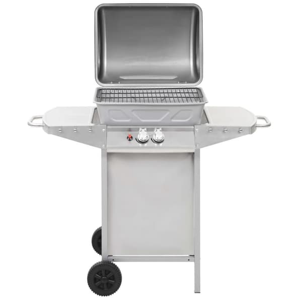 vidaXL Gasolgrill med 2 grillzoner rostfritt stål silver